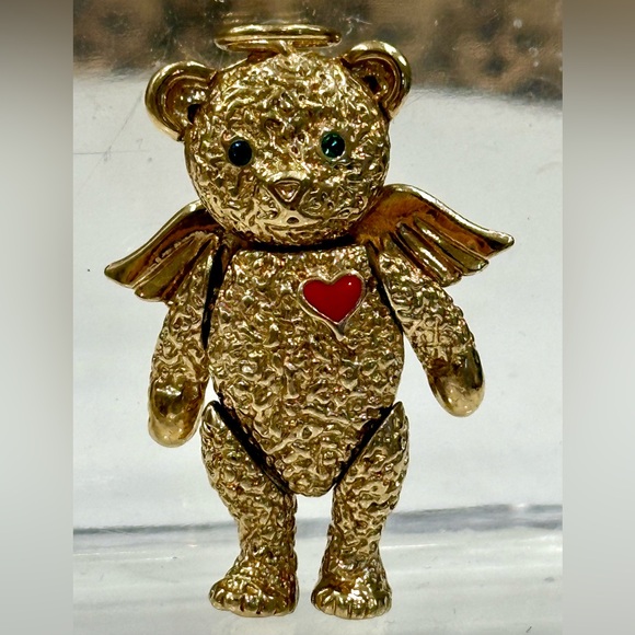Batya 1996 Articulated Gold-Toned Angel Bear Pendant/Brooch, Enamel Heart - EUC - Picture 17 of 17